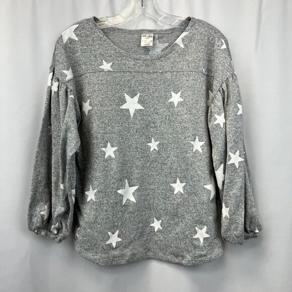 Moda Womens Gray White Star Print Long Sleeves Pullover Sweatshirt Size Medium - Picture 1 of 9